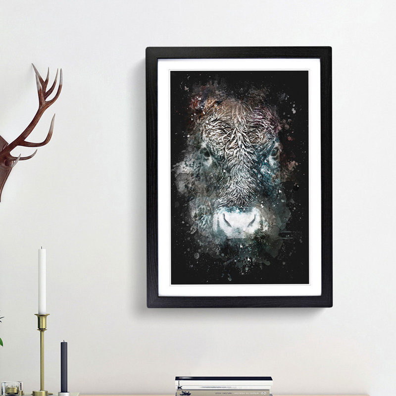 Colourful Bull Cow - Framed Print, 33cm H x 24cm W x 2cm D, Black Framed