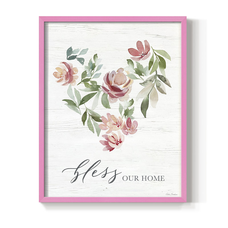 Impression encadrée paradisiaque de cœur floral - bois massif, H 15 po x l 12 po, Rose