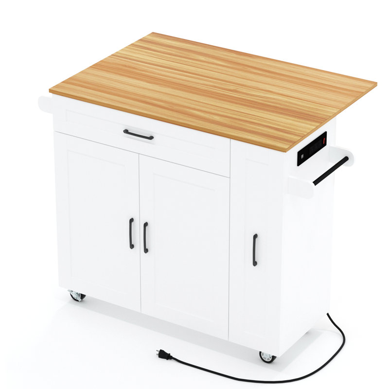 39.38" W Kitchen Island Cart With Drop-Leaf Design, Drawers, And Cabinet Storage