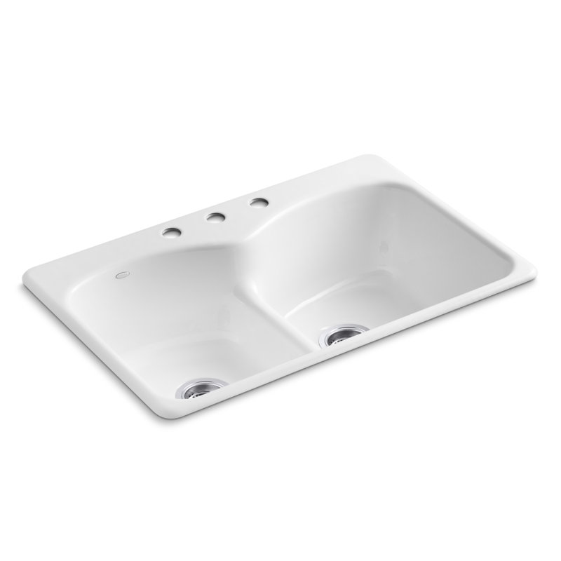 Langlade® 33" L x 22" W Drop-In Kitchen Sink, Basalt, 3 Hole