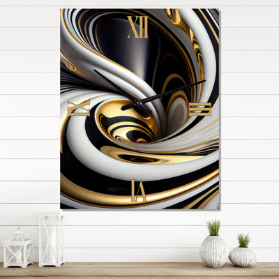 Gold Black And White Stained Glass I - Modern Wall Clock Oversized