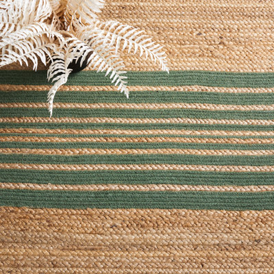 Trigg Hand-Loomed Stain Resistant Reversible Jute/Cotton Striped Area Rug