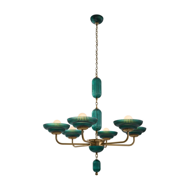Verde 6 LT True Satin Brass Chandelier Kalco