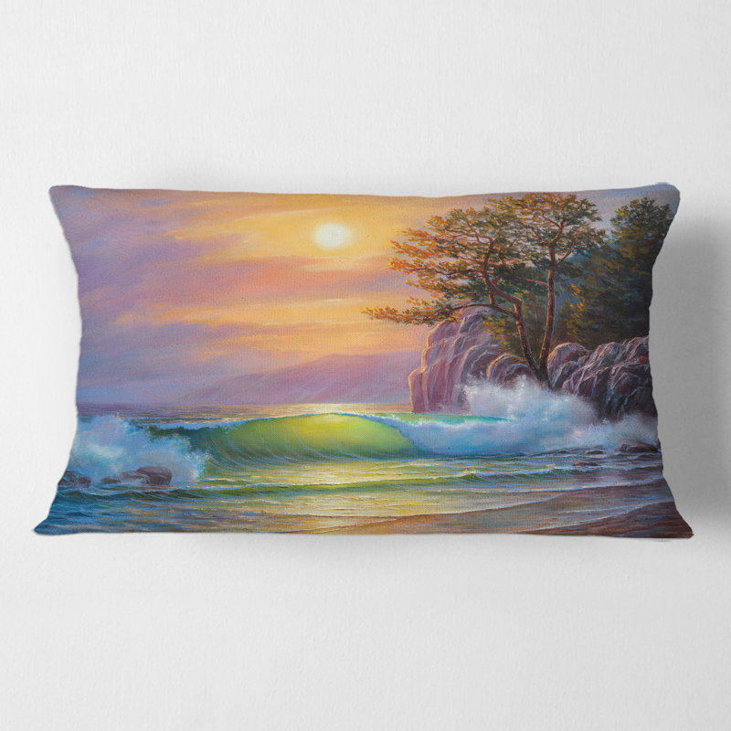 Housse de coussin rectangulaire et insert Morning Sun on Sea Waves by the Pine Trees