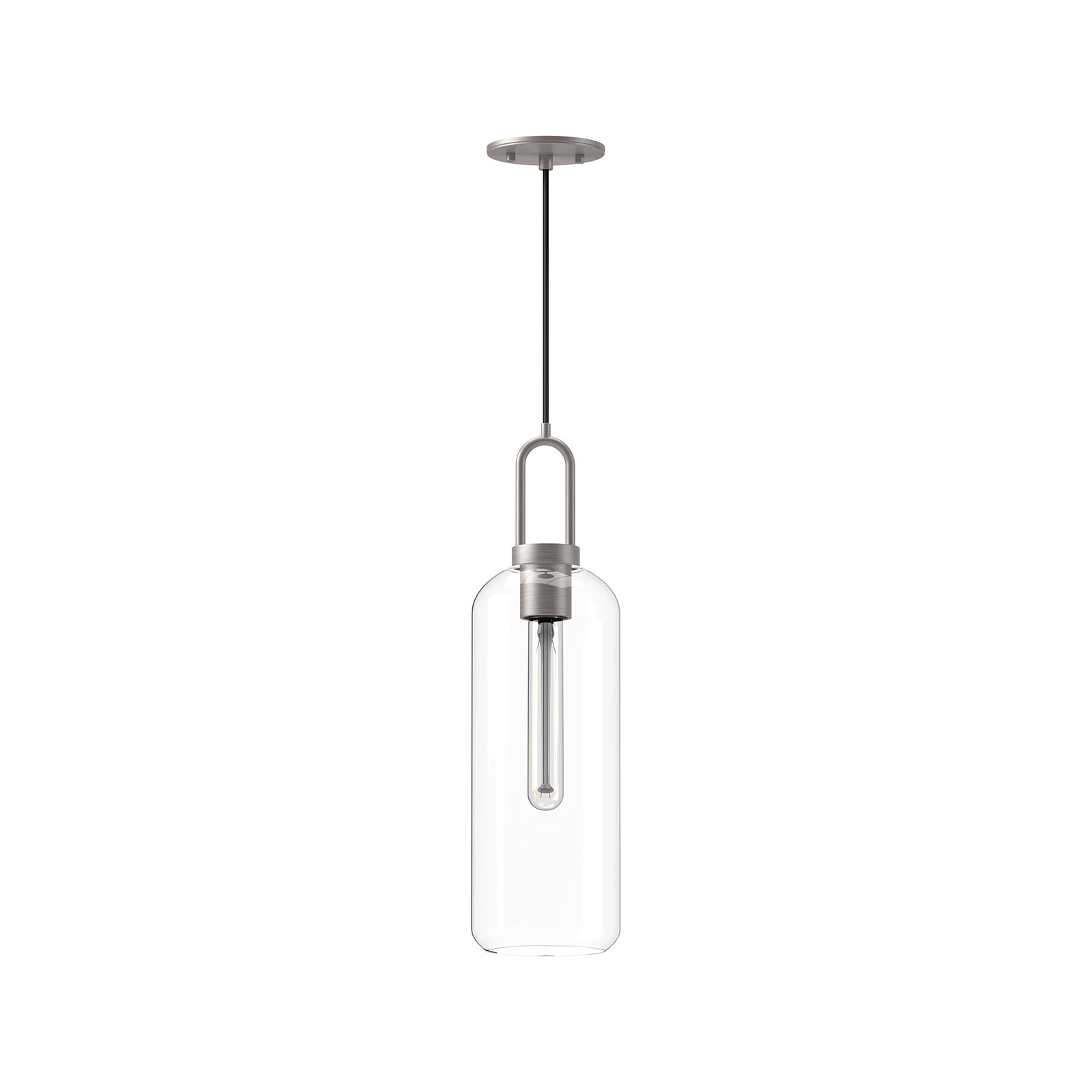 Minneapolis Cylinder Pendant, Brushed Nickel, Clear, 20.75" H x 6" W x 6" D 