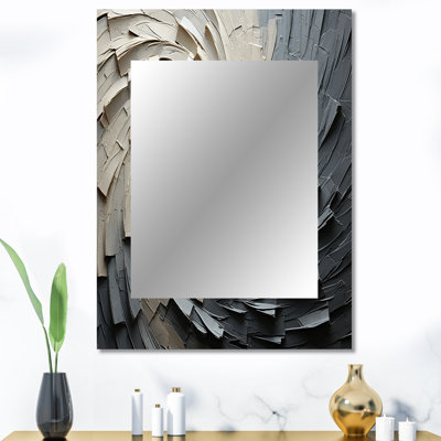 Gris gris beige mouvement méditatif III - miroir décoratif spirales abstraites, miroir mural moderne, art imprimé en métal