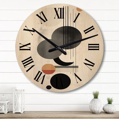 Minimal Circular Geometric Illustration V - Modern Geometric Oversized Wood Wall Clock