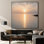 Très grand reproduction d'art sur tissu mural - Lever de soleil océan avec reflet doré pour le salon ou la chambre à coucher - «Assemblage requis du cadre (cadre non fini)»