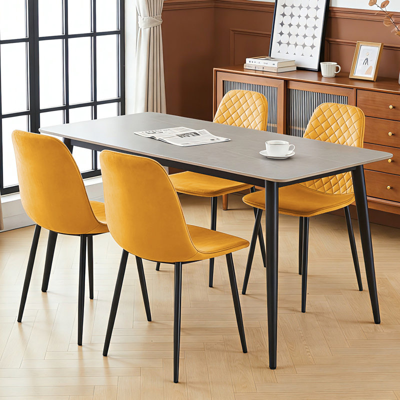 Brienna Velvet Upholstered Armless Dining Chair, Yellow Velvet, Black
