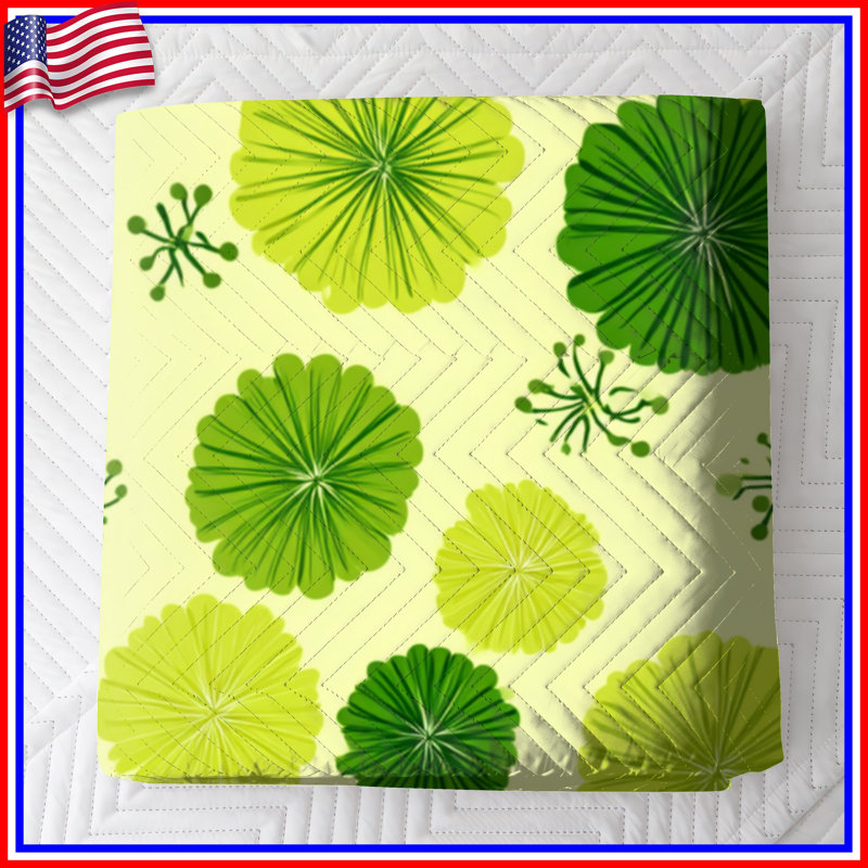 Green Floral Pattern Quilted Bedspread All Sizes, Twin