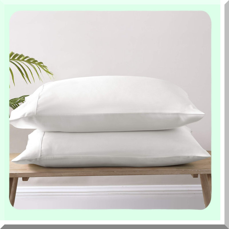 Luxury Sateen Tencel Pillowcase Set - 300 Thread Count Easy Care White Pillow Case Set - Soft & Smooth Lyocell Bedding - Hotel Quality Feel