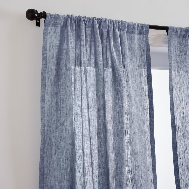 Linen Curtain with Rod Pocket, 52" W x 84" L, Chambray Indigo