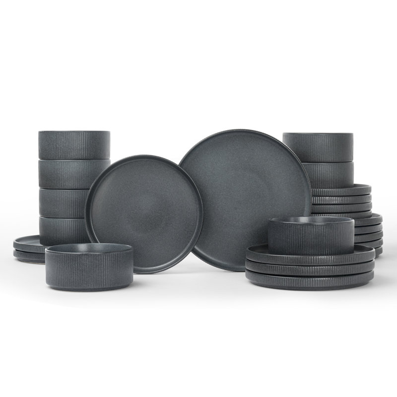 Service de table 24 pièces, service pour 8 Famiware, Gris anthracite mat mat