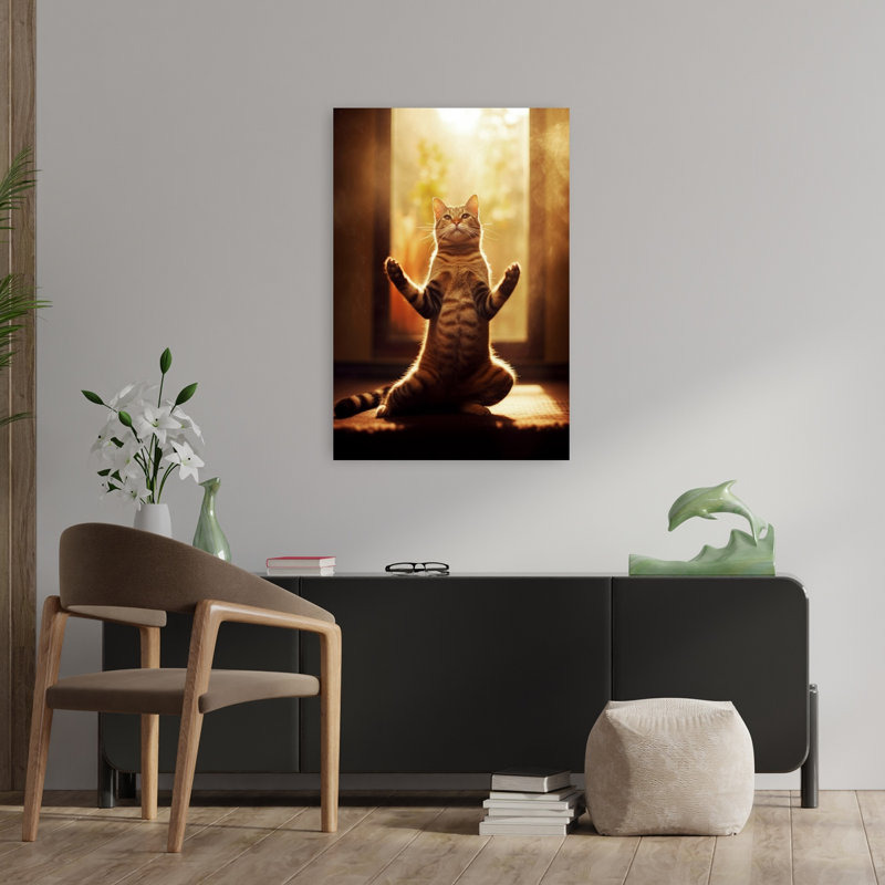 Art contemporain de chat soleil ensoleillé, 36" H x 24" W