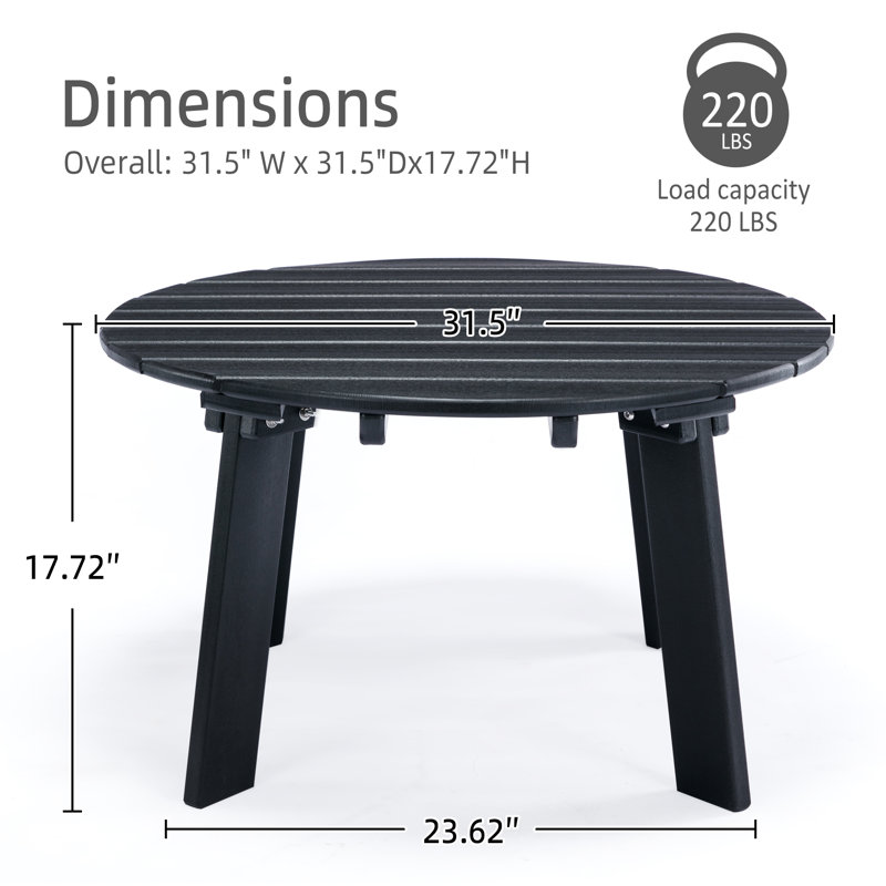 HDPE Round Coffee Table With Slatted Top, Black