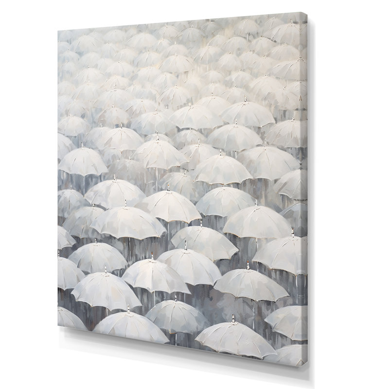 Ciel rempli de parapluies blancs III, Toile tendue, H 40 po x l 30 po