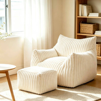 Fauteuil à billes en velours côtelé avec repose-pieds en velours côtelé confortable pour adultes