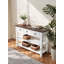 Console en bois massif avec 2 tablettes ouvertes et 3 tiroirs, table d'appoint blanche de style rétro pour le vestibule du salon