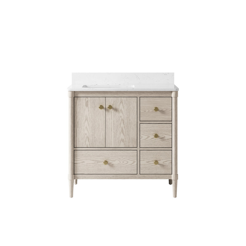 Ensemble de meuble-lavabo simple en bois massif 36 po Gabby avec plateau en quartz Carrera