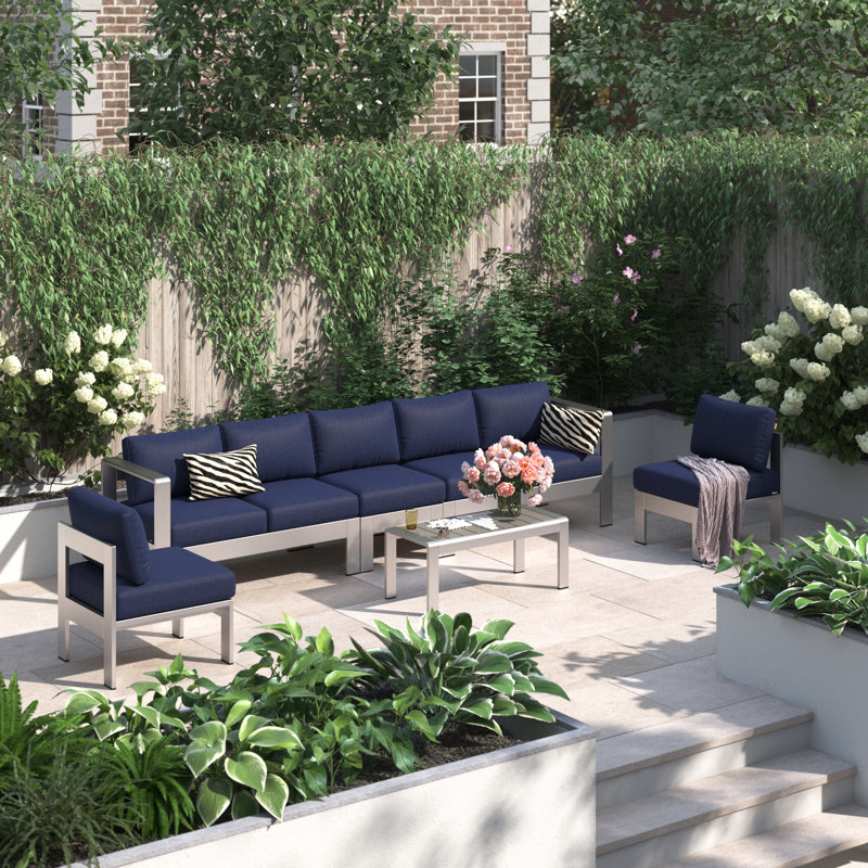 Shore 6-piece Outdoor Patio Aluminum Sectional Sofa Set, Navy