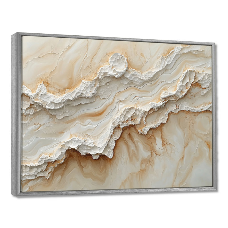 Art mural marbré doux et neutre, Woodmansee, H 12 po x l 20 po, Cadre flottant, Argent argent