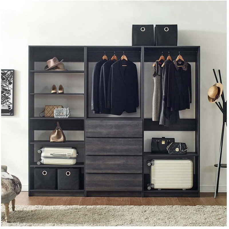 Home Imports Emporium Oak Freestanding Walk in Wood Closet System for Functional Closet Room Design, Black