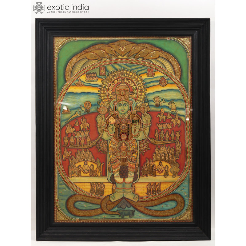 La forme cosmique du dieu Krishna (Vishvarupam) | Peinture de Tanjore | Avec cadre