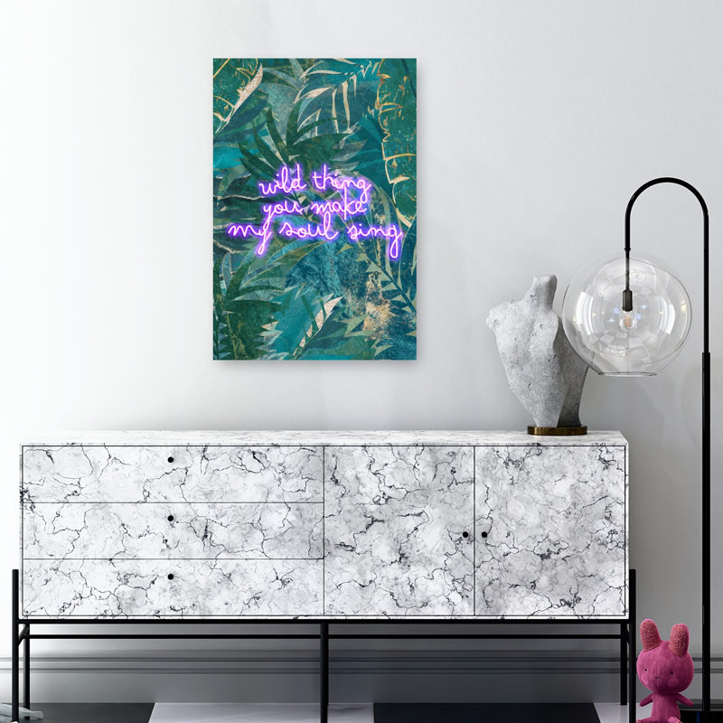 Tableau abstrait de paysage forestier de jungle néon Wild Thing, H 36 po x l 24 po