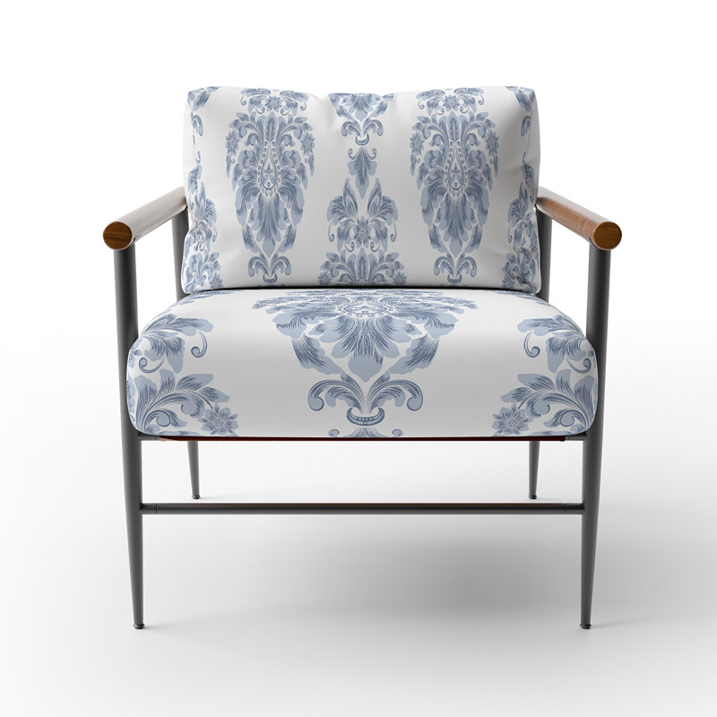 Fauteuil d'appoint rembourré à motif damassé bleu
