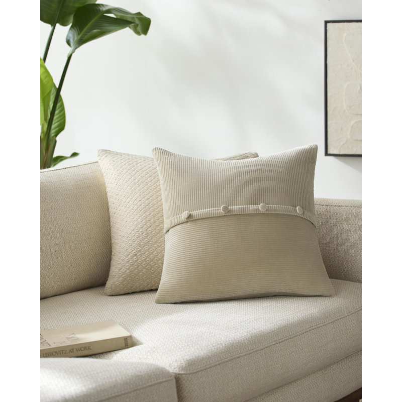 Housse de coussin en velours côtelé, Ivoire/blanc, Carré 18 po, Housse de coussin seulement - sans coussin