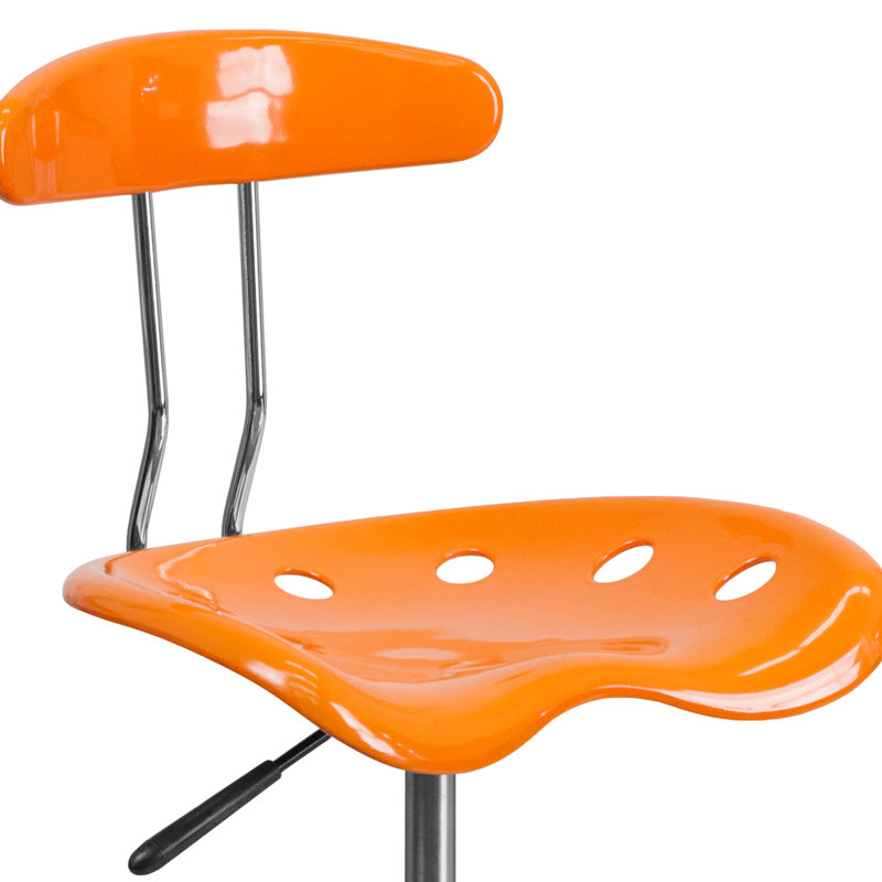 Vibrant Chrome Drafting Stool with Tractor Seat, Orange