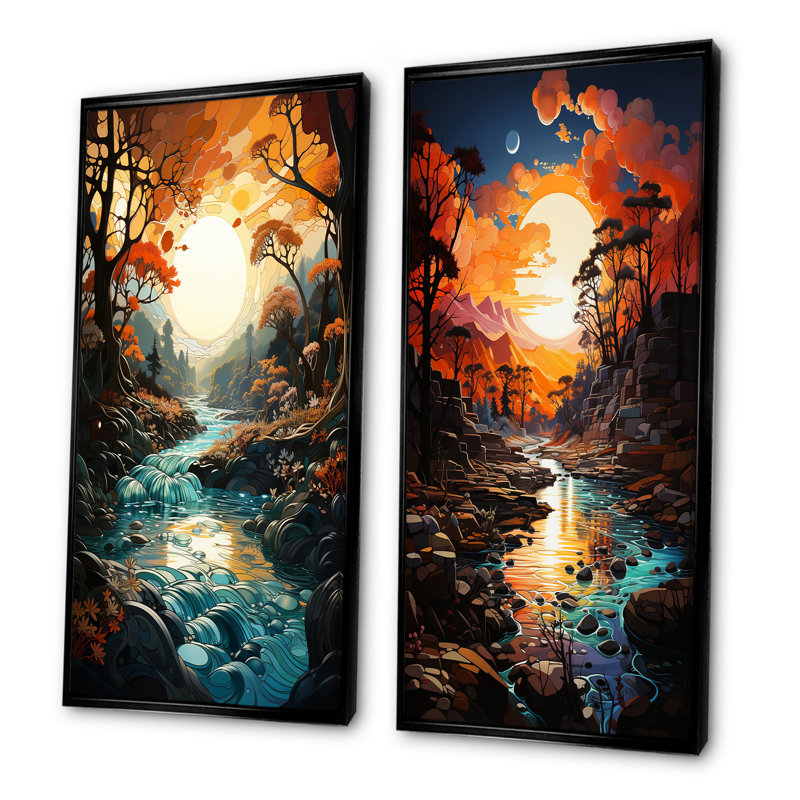«Native River Of Wisdom - Lakes & Rivers», ensemble d'art mural sur toile, Cadre noir, H 28 po x l 25 po