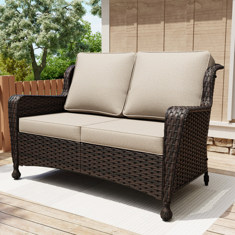 Wicker Outdoor Patio Loveseat, Beige