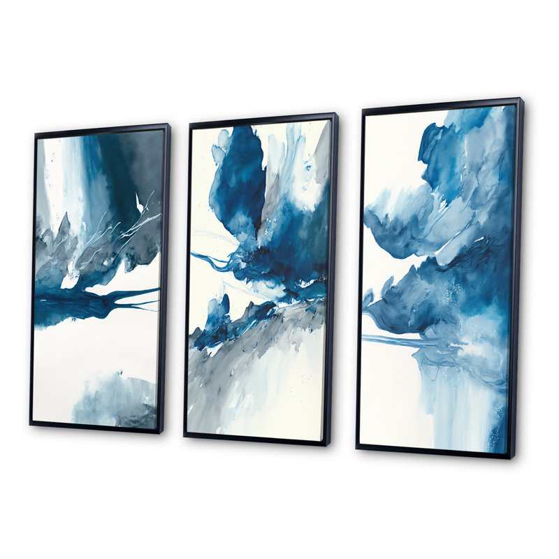 «Imperial Blue Solitude», 3 pièces sur toile, Noir, H 28 po x l 36 po