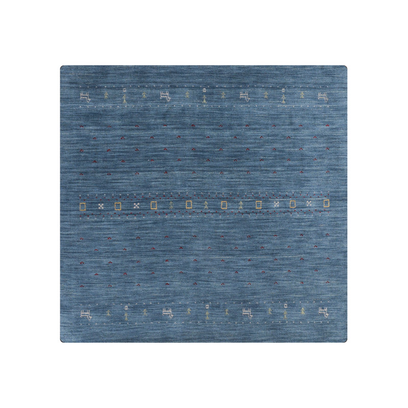 St Catherine Hand Knotted Loom Wool Eco-Friendly Area Rugs - Square, Blue Color, Contemporary Modern Design, High Pile Thick Handmade Anti Skid Area Rugs for Living Room, Bed Room