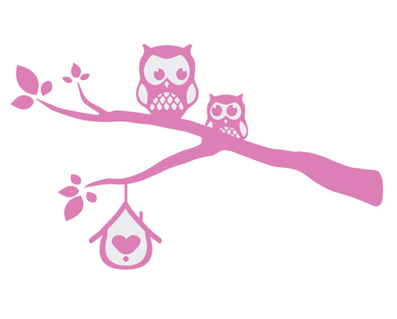 Décalcomanie murale owls sur une branche, H 39 po x l 65 po x P 0,01 po, Gomme à bulles