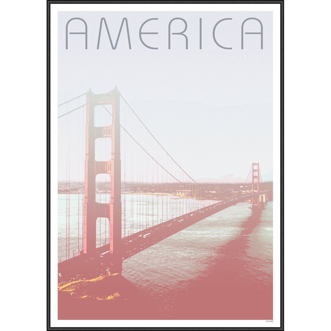 Gerahmtes Poster „Golden Gate Bridge“, Grafikdruck