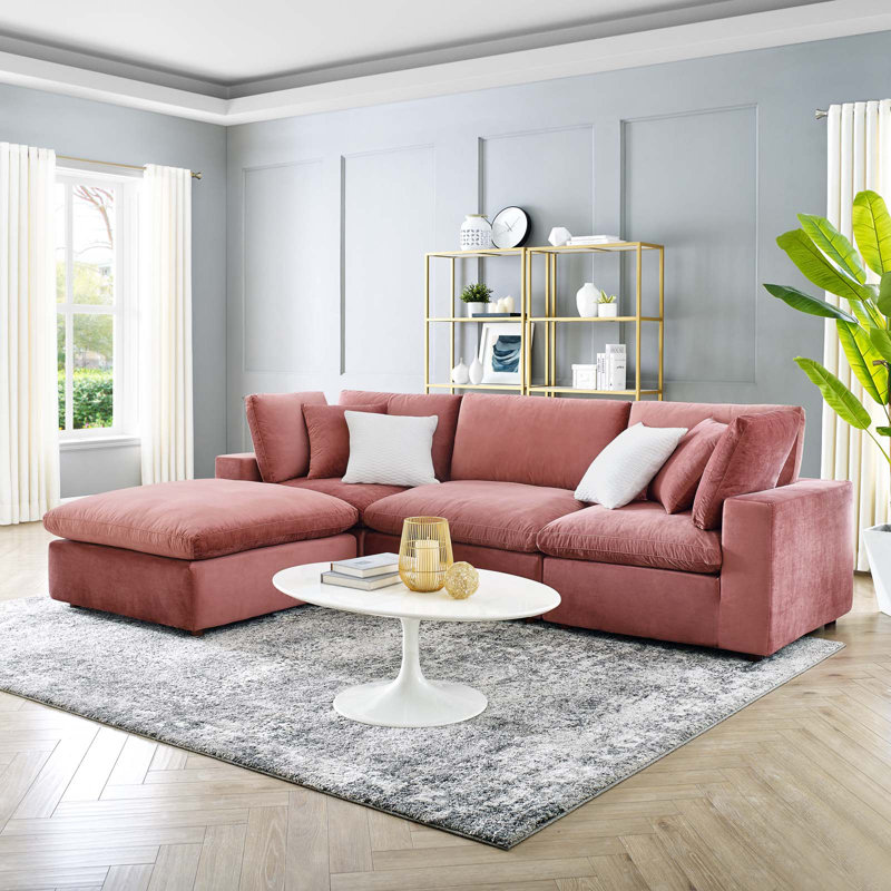 Canapé modulaire réversible en velours Commix, Vieux rose