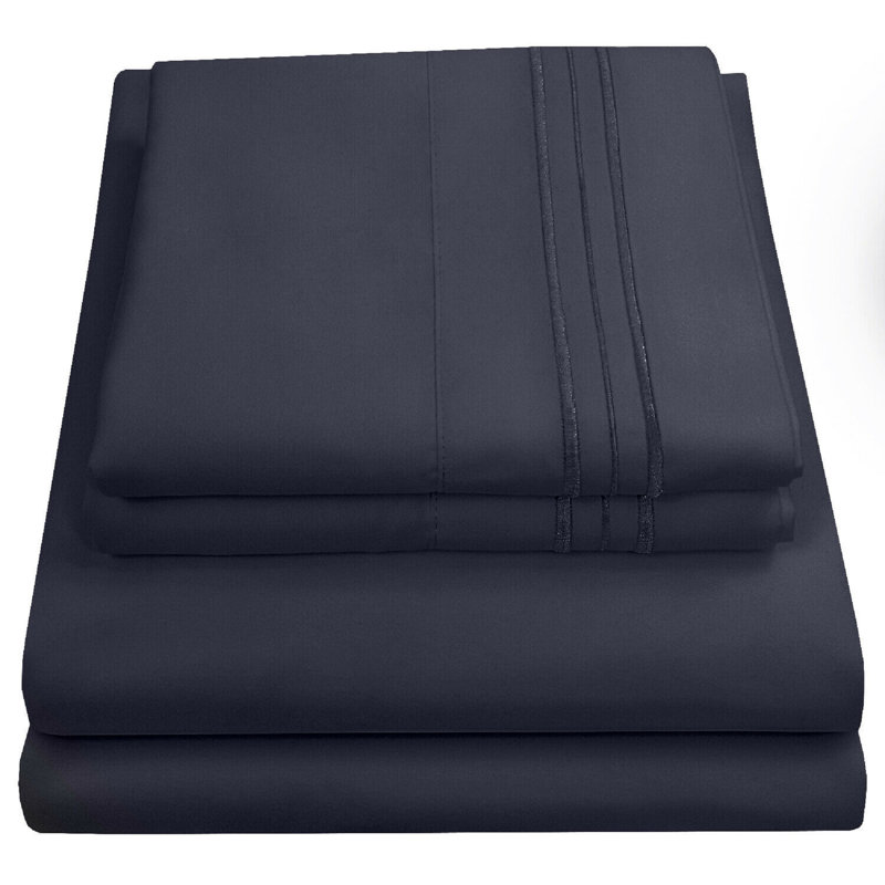 Ensemble de draps en microfibre super doux, Ensemble de draps pour lit simple avec un drap-hou, Bleu marine