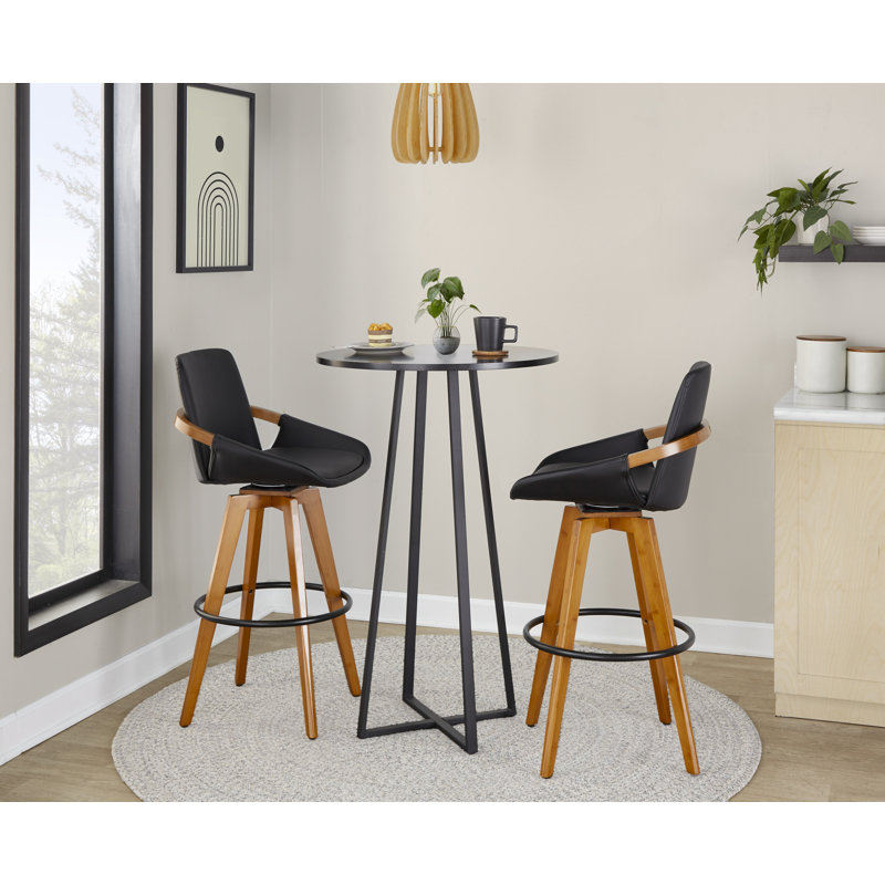 Whitacre Fixed-Height Bar & Counter Stool, Black Faux Leather, Bar Stool (29" Seat Height)