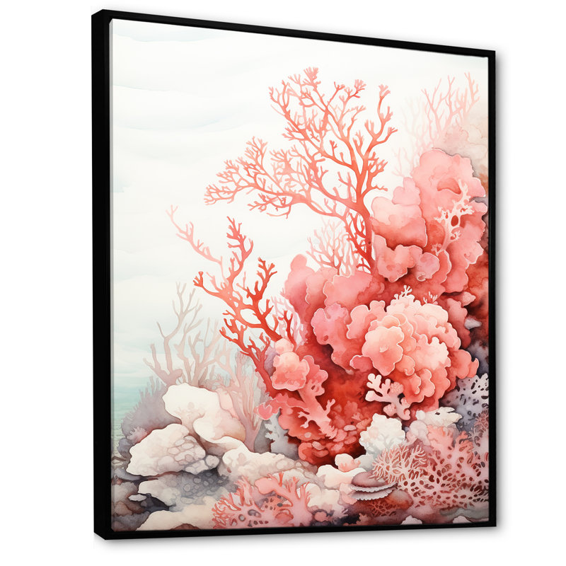 " Liquid Ink Crimson Coral ", 44" H x 34" W x 1.5" D, Black Floater Frame