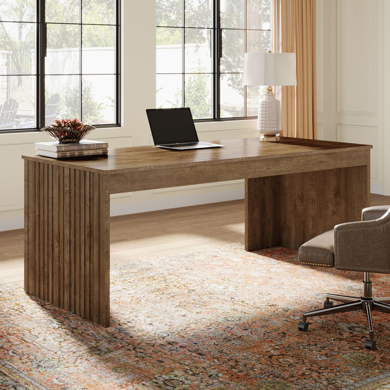 Bureau de direction moderne 63 po, bureau d'ordinateur en bois, chêne vieilli