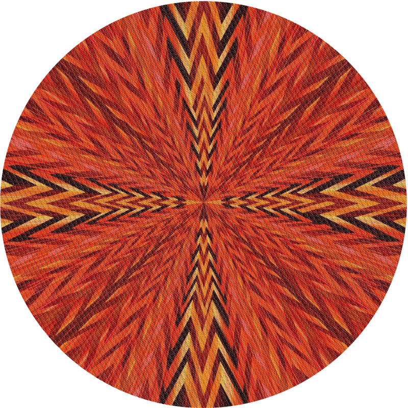 Tapis de zone orange à motif, Rond 8 pi