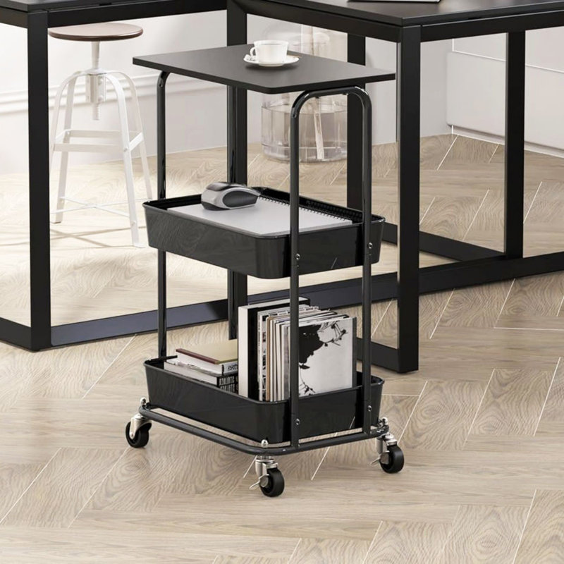 Chariot utilitaire roulant à 2 niveaux avec plateau supérieur, Gris