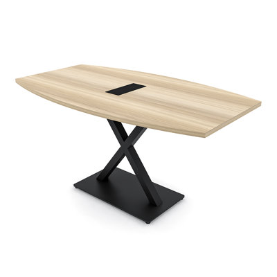 Table de conférence en forme de bateau avec base en X en métal | Unité électrique