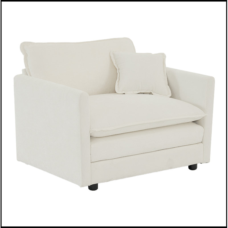 Deep Single Seat Sofa Upholstered Reading Armchair for Living Room, Comfortable and Stylish White Chenille Fabric, White