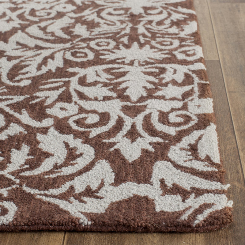 Tapis brun en laine crocheté à la main Hollander, Rectangle 1 pi 8 po x 2 pi 6 po