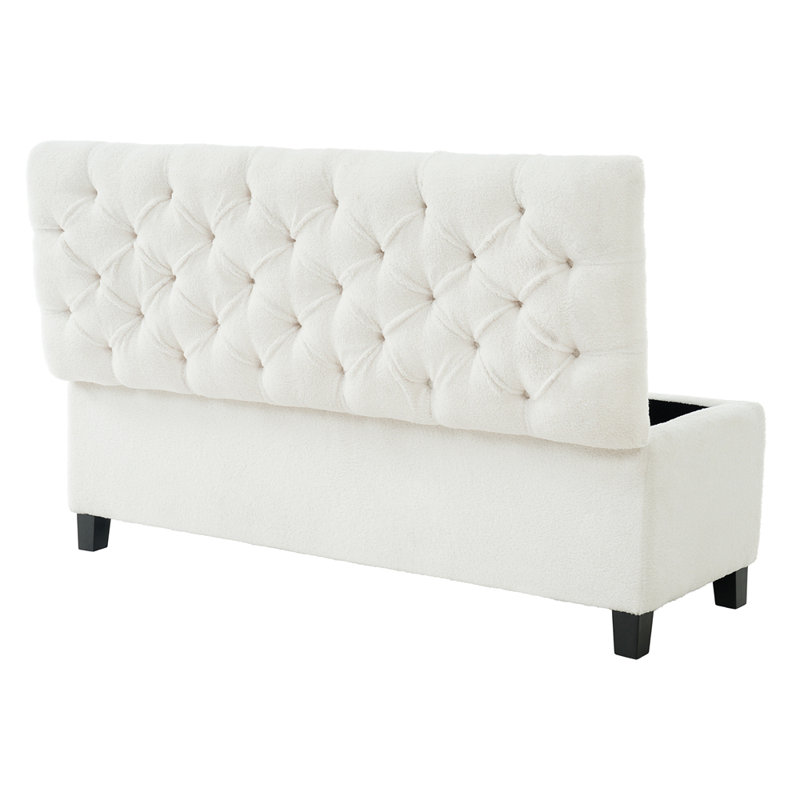 Banc repose-pieds avec rangement, surface, pieds en bois d'hévéa, White