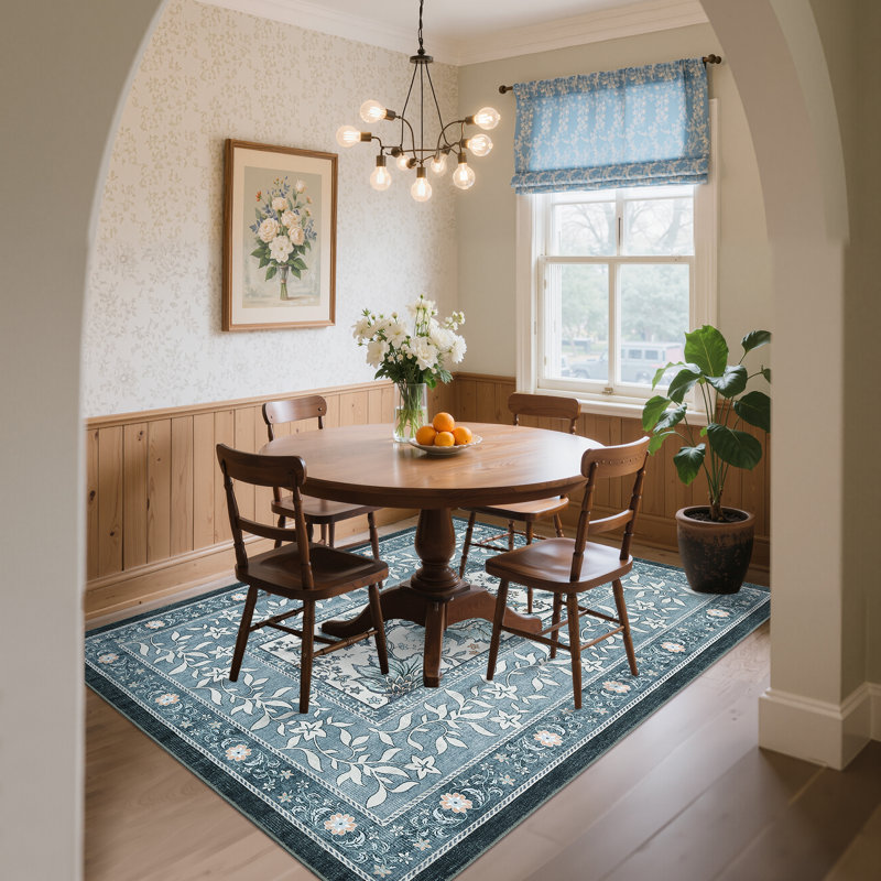 Floral Machine Printed Area Rug, Rectangle 200 x 290 cm, Blue