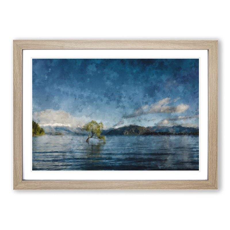 Tree in a Lake - Picture Frame Graphic Art, 27cm H x 36cm W x 2cm D, Oak